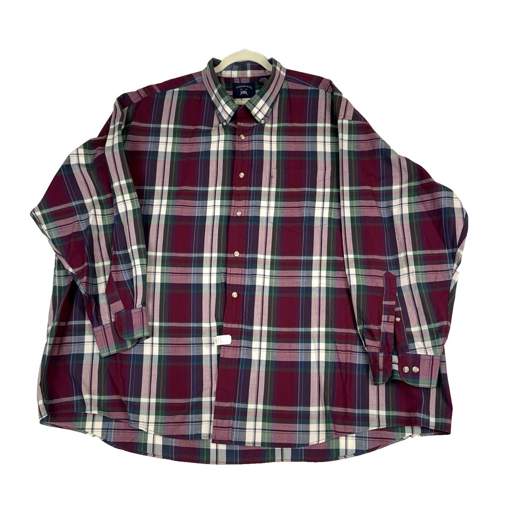 HB Harbor Bay 3X Maroon/Green/Blue Plaid‎ Cotton Blend Long Sleeve Button Down